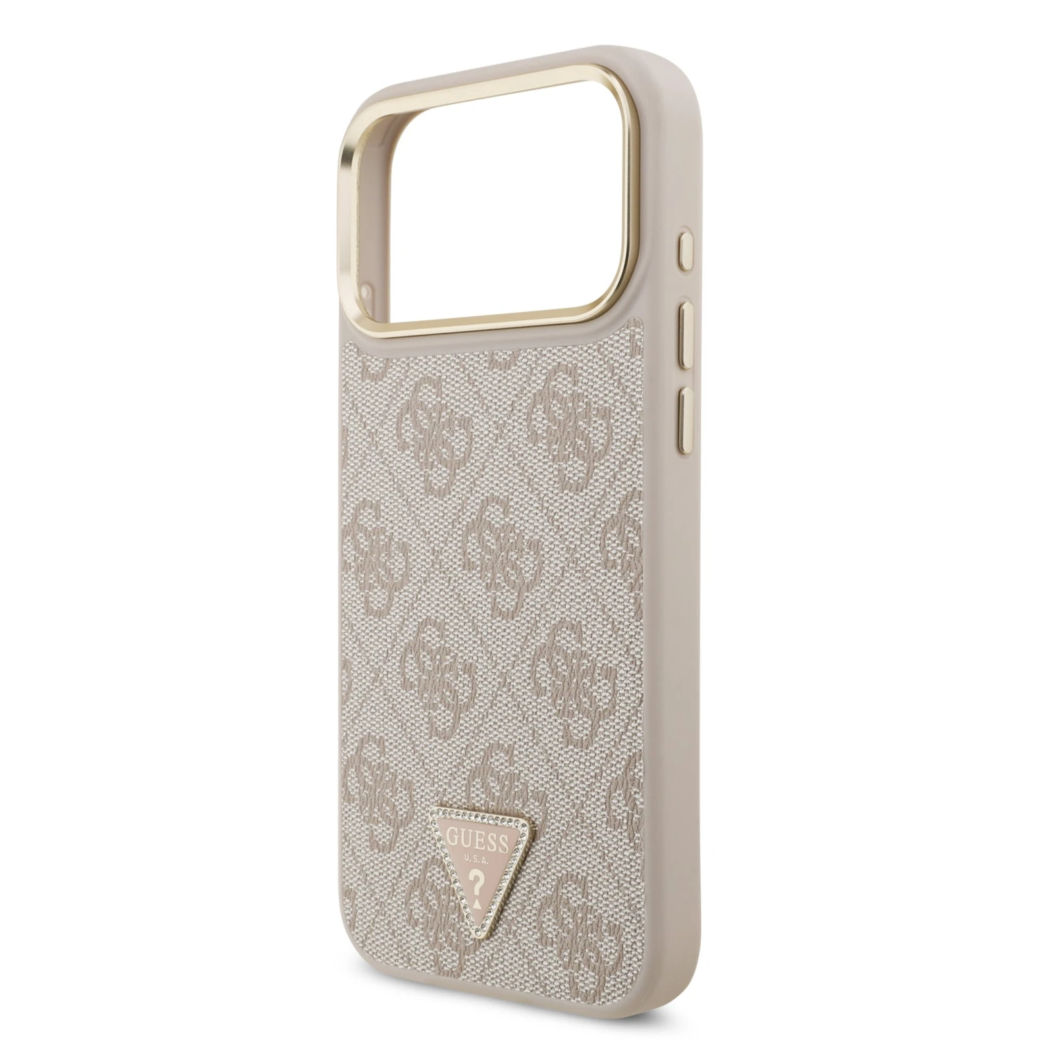 Guess PU Leather 4G Strass Triangle Logo Gold Frame MagSafe Zadní Kryt pro iPhone 18 Pro Max Pink