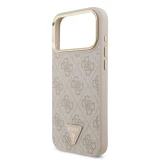 Zadní kryt Guess PU Leather 4G Strass Triangle Logo Gold Frame MagSafe pro Apple iPhone 18 Pro, růžová