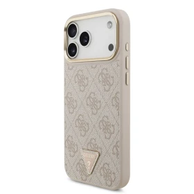 Guess PU Leather 4G Strass Triangle Logo Gold Frame MagSafe Zadní Kryt pro iPhone 18 Pro Pink
