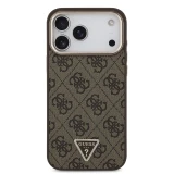 Guess PU Leather 4G Strass Triangle Logo Gold Frame MagSafe Zadní Kryt pro iPhone 18 Pro Max Brown
