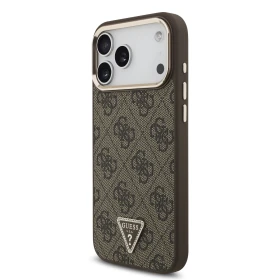 Guess PU Leather 4G Strass Triangle Logo Gold Frame MagSafe Zadní Kryt pro iPhone 18 Pro Max Brown