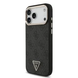 Guess PU Leather 4G Strass Triangle Logo Gold Frame MagSafe Zadní Kryt pro iPhone 18 Pro Max Black