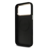 Guess PU Leather 4G Strass Triangle Logo Gold Frame MagSafe Zadní Kryt pro iPhone 18 Pro Max Black