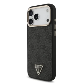 Guess PU Leather 4G Strass Triangle Logo Gold Frame MagSafe Zadní Kryt pro iPhone 18 Pro Max Black