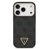 Guess PU Leather 4G Strass Triangle Logo Gold Frame MagSafe Zadní Kryt pro iPhone 18 Pro Black