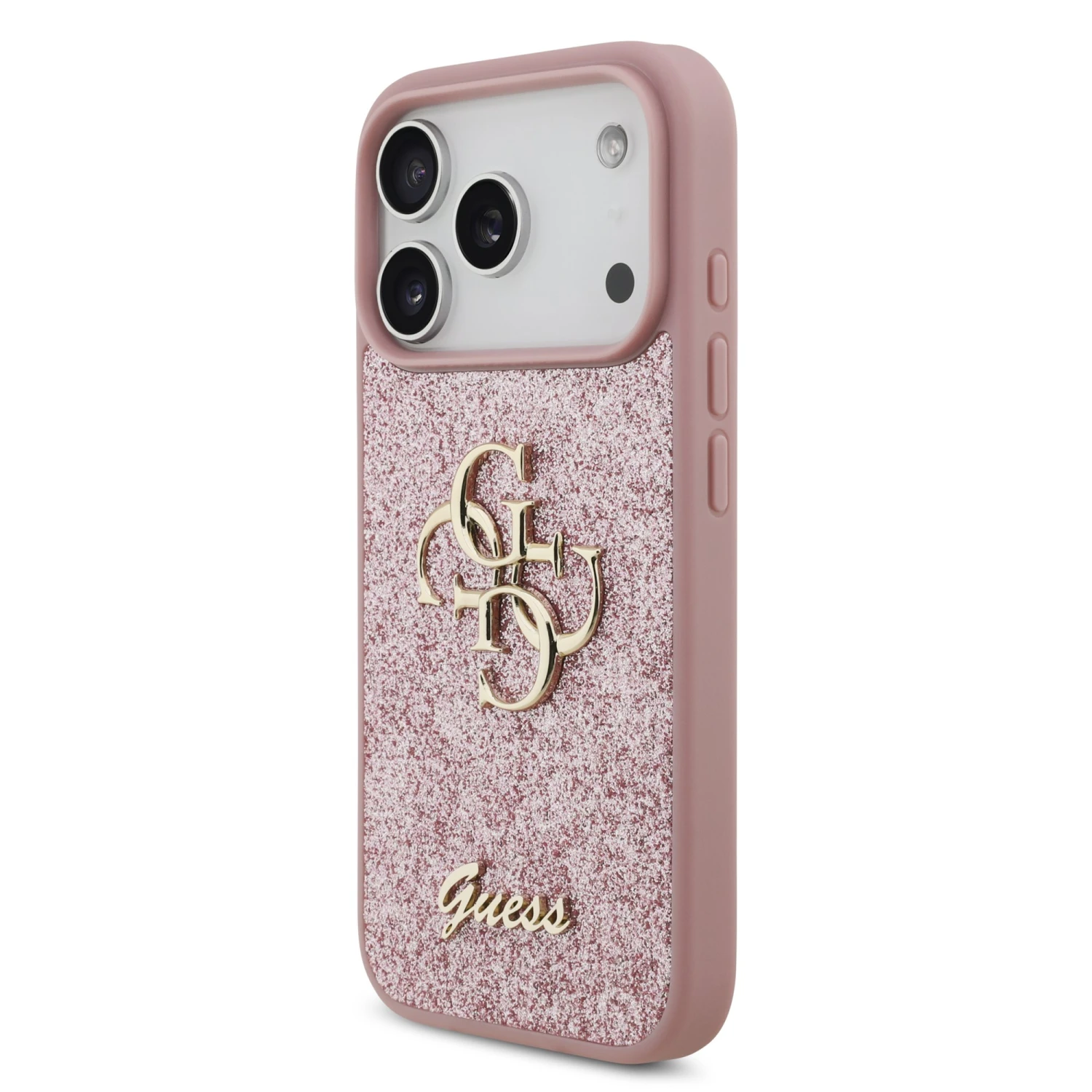 Guess PU Fixed Glitter 4G Metal Logo Zadní Kryt pro iPhone 18 Pro Pink