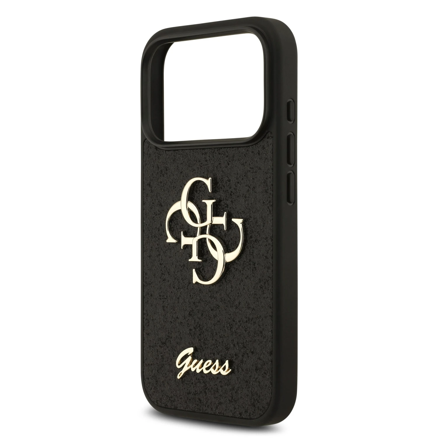 Guess PU Fixed Glitter 4G Metal Logo Zadní Kryt pro iPhone 18 Pro Black