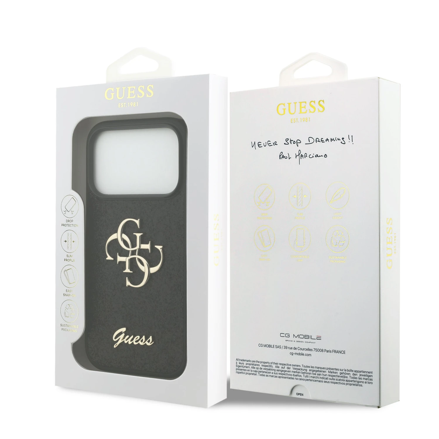 Guess PU Fixed Glitter 4G Metal Logo Zadní Kryt pro iPhone 18 Pro Black