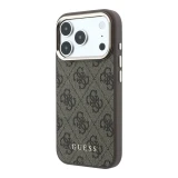 Guess PU Leather 4G Gold Frame MagSafe Zadní Kryt pro iPhone 18 Pro Brown
