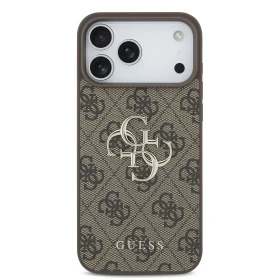 Guess PU 4G Metal Logo Zadní Kryt pro iPhone 18 Pro Brown