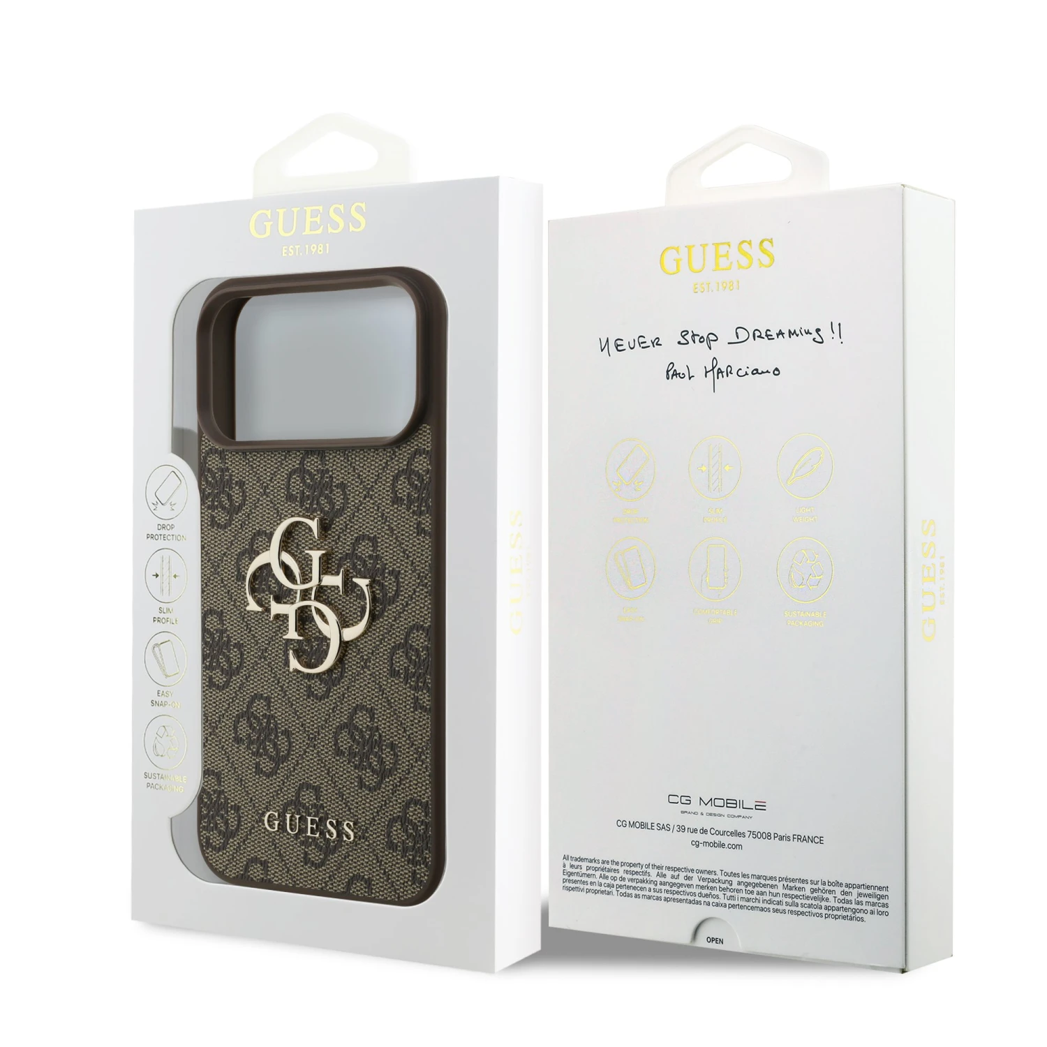 Guess PU 4G Metal Logo Zadní Kryt pro iPhone 18 Pro Brown
