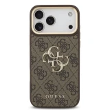 Guess PU Leather 4G Metal Logo Gold Frame Zadní Kryt pro iPhone 18 Pro Max Brown