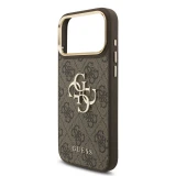 Guess PU Leather 4G Metal Logo Gold Frame Zadní Kryt pro iPhone 18 Pro Max Brown