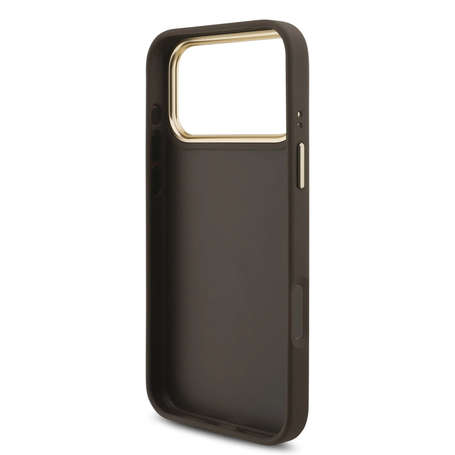 Guess PU Leather 4G Metal Logo Gold Frame Zadní Kryt pro iPhone 18 Pro Max Brown