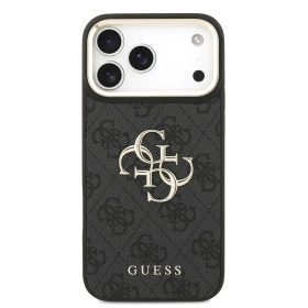 Guess PU Leather 4G Metal Logo Gold Frame Zadní Kryt pro iPhone 18 Pro Max Black