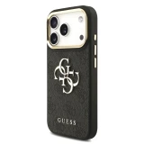 Guess PU Leather 4G Metal Logo Gold Frame Zadní Kryt pro iPhone 18 Pro Black