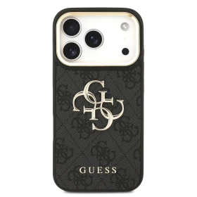Guess PU Leather 4G Metal Logo Gold Frame Zadní Kryt pro iPhone 18 Pro Black