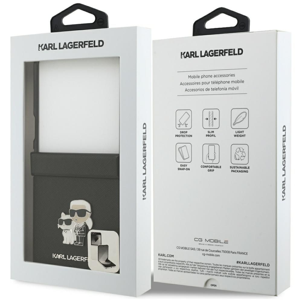 Zadní kryt Karl Lagerfeld PU Saffiano Karl and Choupette pro Samsung Galaxy Z Flip8, černá
