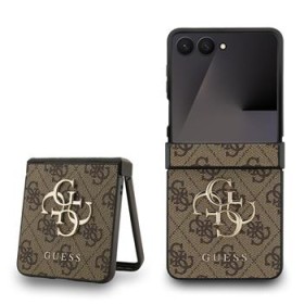 Guess PU 4G Metal Logo Zadní Kryt pro Samsung Galaxy Z Flip 8 Brown