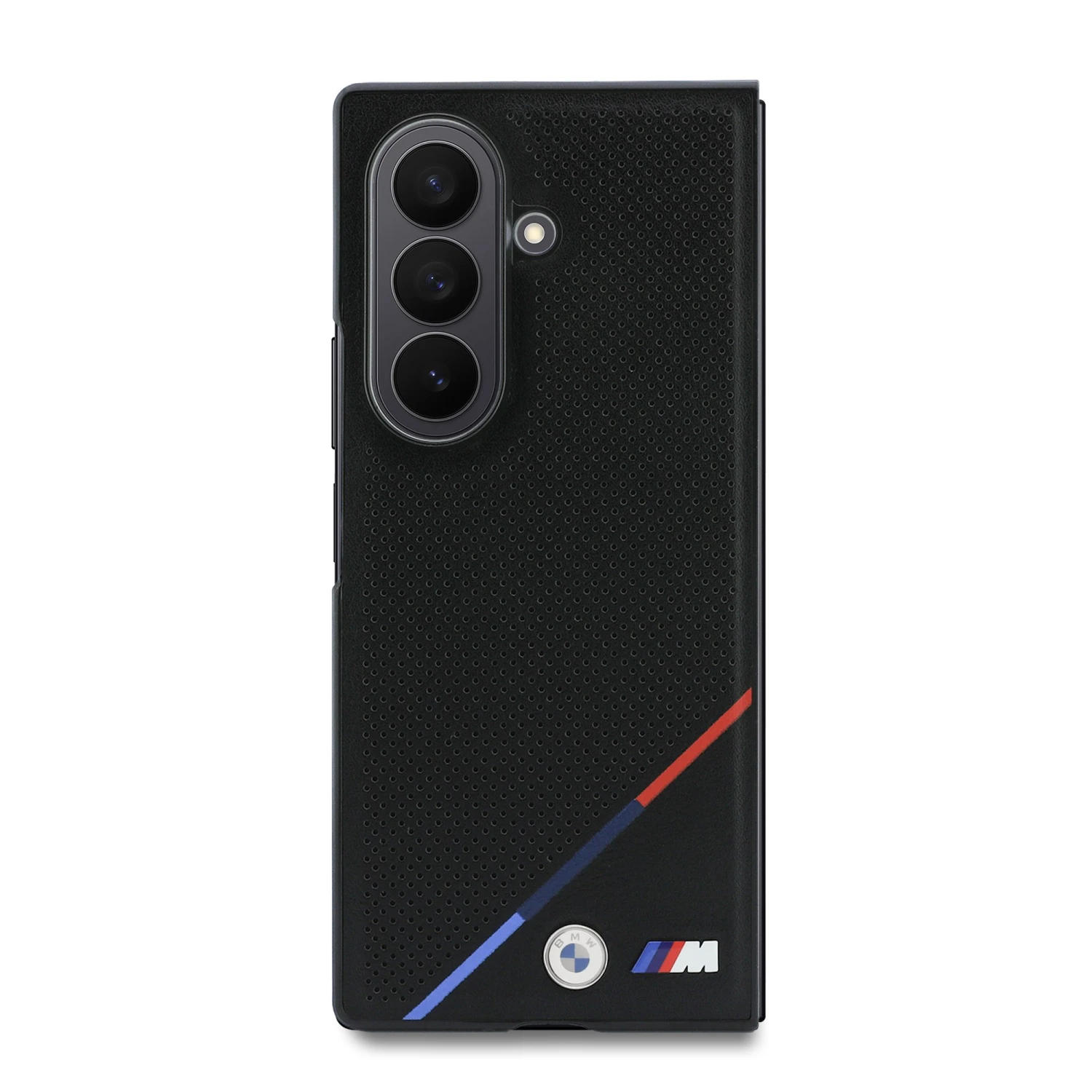 BMW M PU Perforated Tricolor Stripe Magnetic Zadní Kryt pro Samsung Galaxy Z Fold 8 Ultra Black