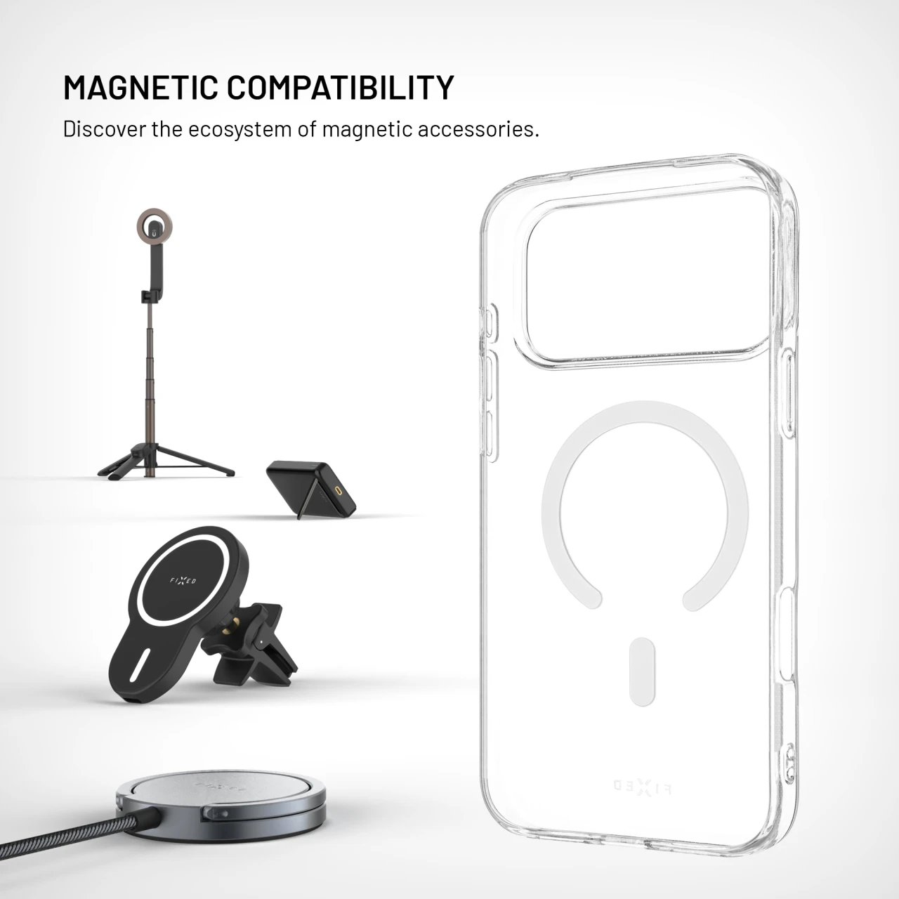 TPU gelový kryt FIXED MagStory AntiUV s podporou MagSafe pro Apple iPhone 17 Pro Max, čirý
