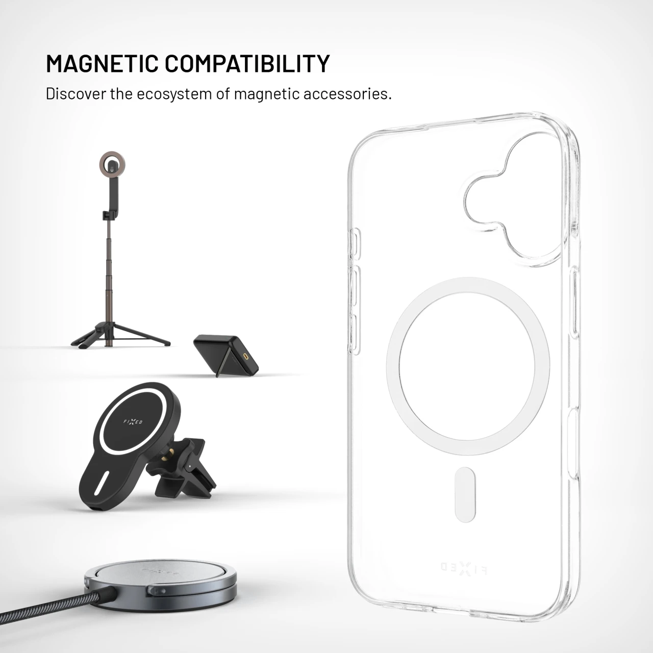 TPU gelový kryt FIXED MagStory AntiUV s podporou MagSafe pro Apple iPhone 16, čirý