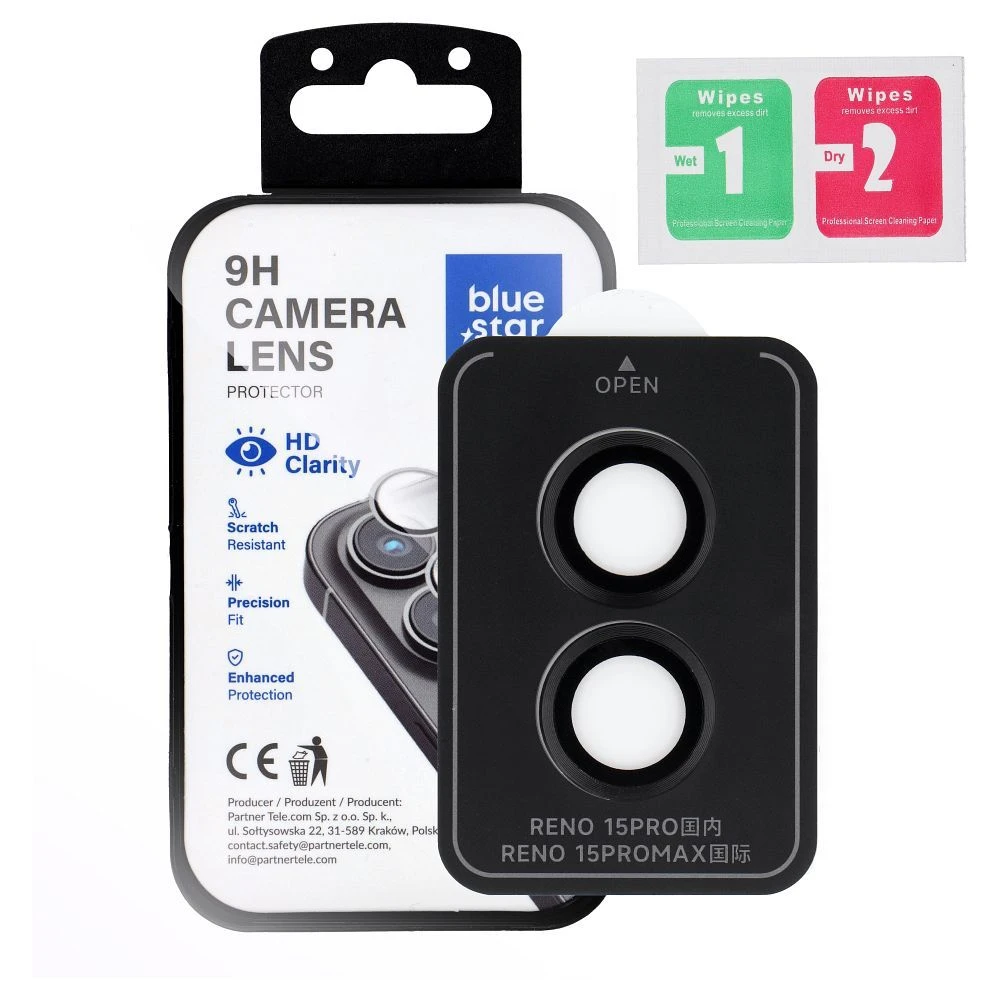Tempered Glass Camera Lens Protector for Oppo Reno 15 Blue Star Easy Install black