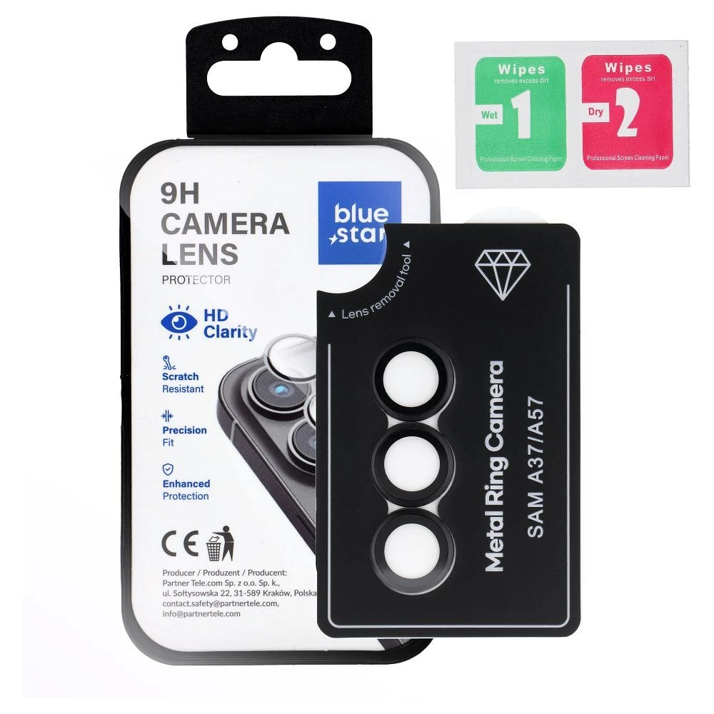 Tempered Glass Camera Lens Protector for Samsung A37 Blue Star Easy Install black