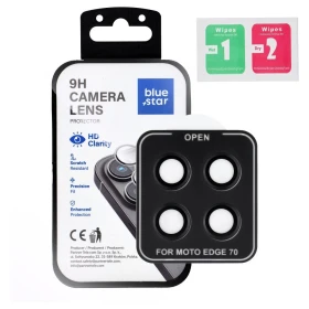 Tempered Glass Camera Lens Protector for Motorola EDGE 70 Blue Star Easy Install black