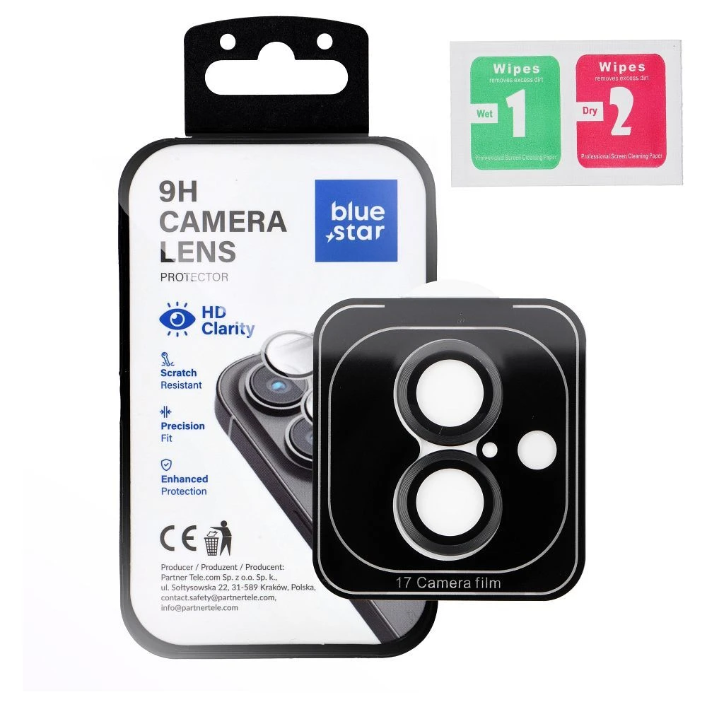 Tempered Glass Camera Lens Protector for iPhone 17 Blue Star Easy Install black