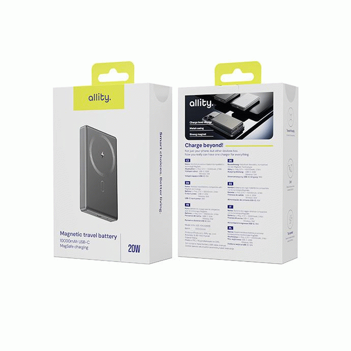 Bezdrátová powerbanka Allity APB-300 10000mAh, 20W, šedá