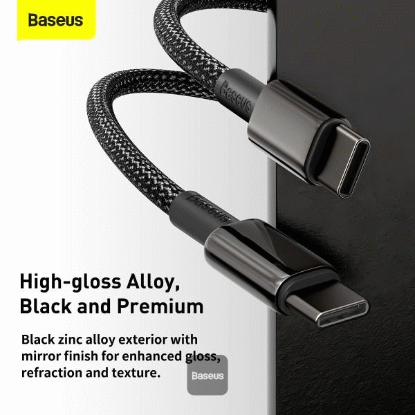 Datový kabel Baseus Tungsten Gold USB-C/USB-C 2m 100W, černá