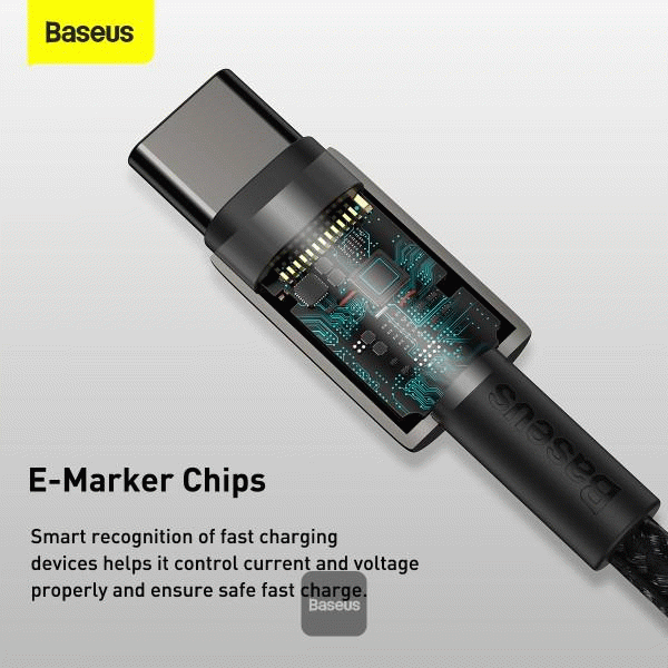 Datový kabel Baseus Tungsten Gold USB-C/USB-C 2m 100W, černá