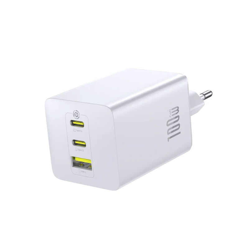 Nabíječka do sítě Baseus EnerFill FE11 100W 2xUSB-C, 1xUSB, bílá
