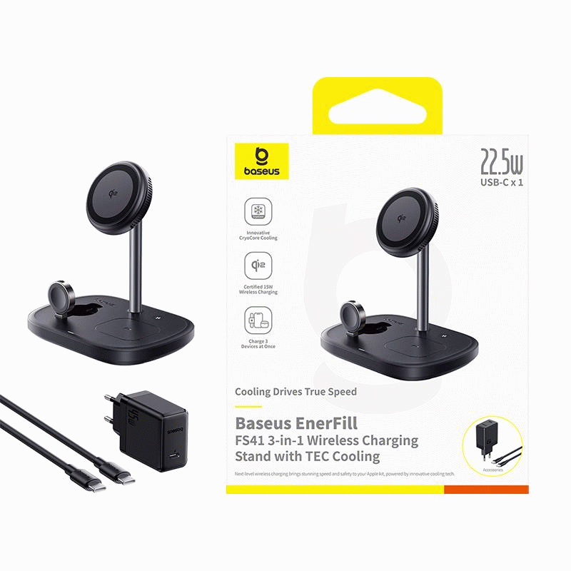 Bezdrátová nabíječka 3v1 Baseus EnerFill FS41 22,5W, černá