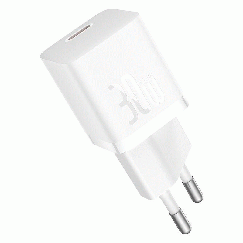 Nabíječka do sítě Baseus GaN5 30W s USB-C/USB-C kabelem 100W 1m, 1xUSB-C, bílá