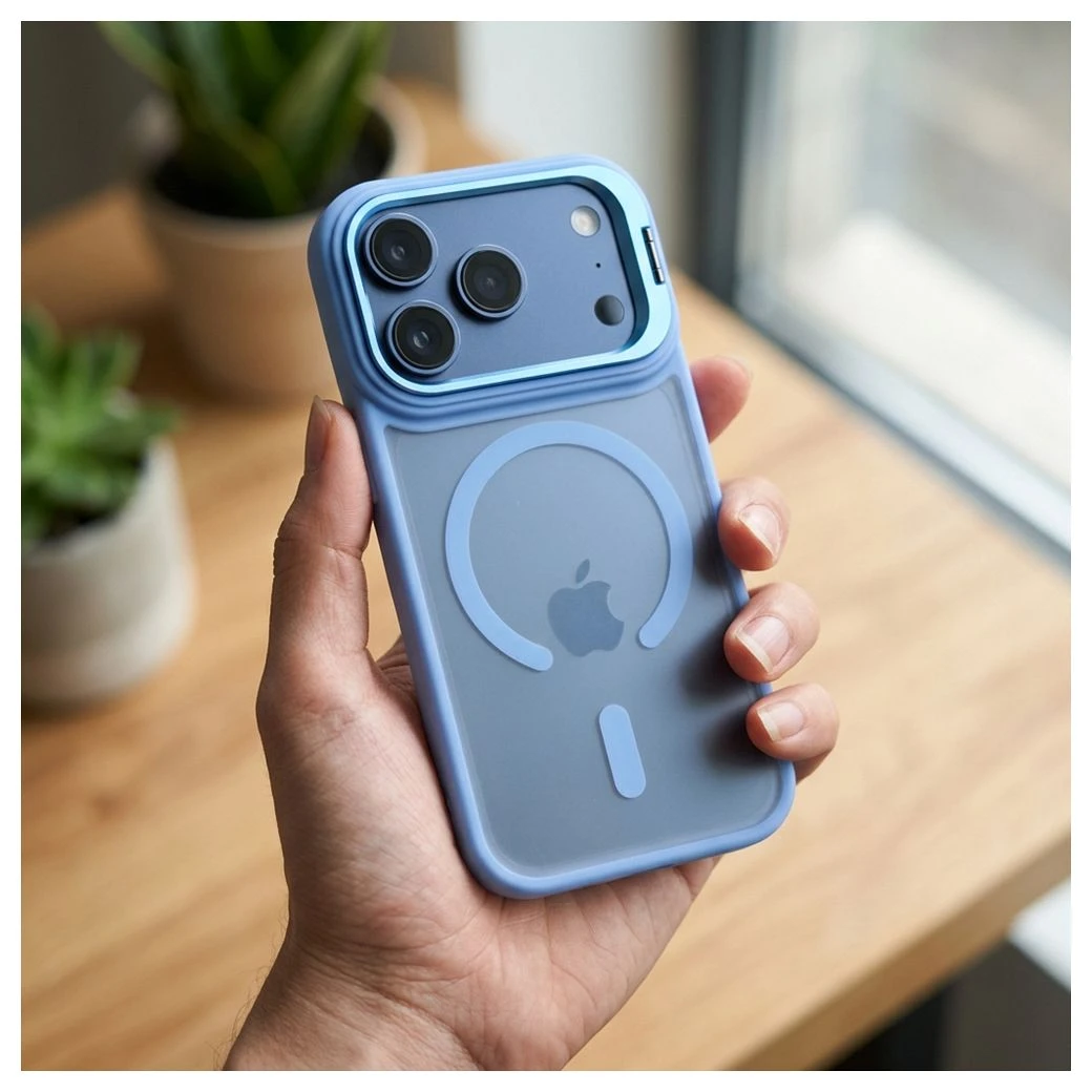 Case for iPhone 17 Pro Max / 18 Pro Max Forcell F-Protect Shadow Stand Premium compatible with MagSafe light blue