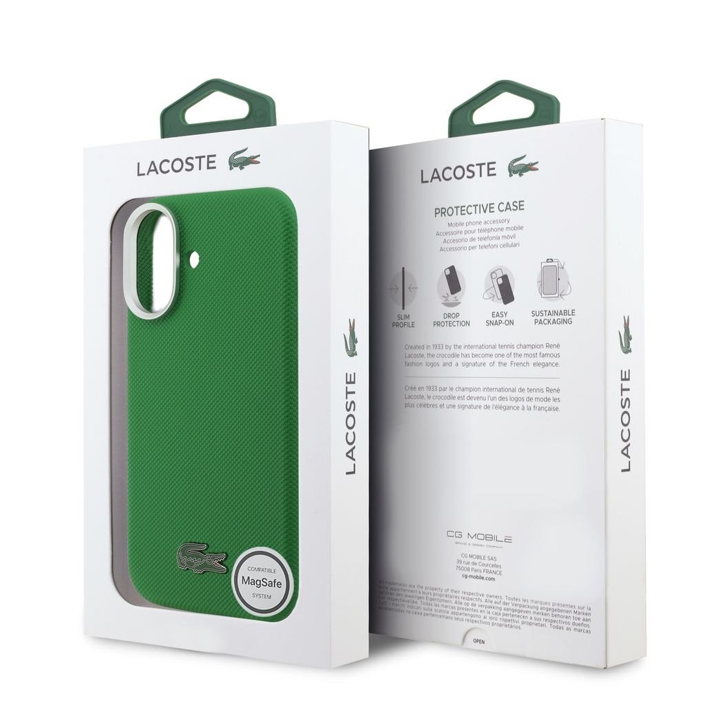Zadní kryt Lacoste PVC Iconic Petit Pique Metal Logo MagSafe pro Apple iPhone 18 Pro, estragon