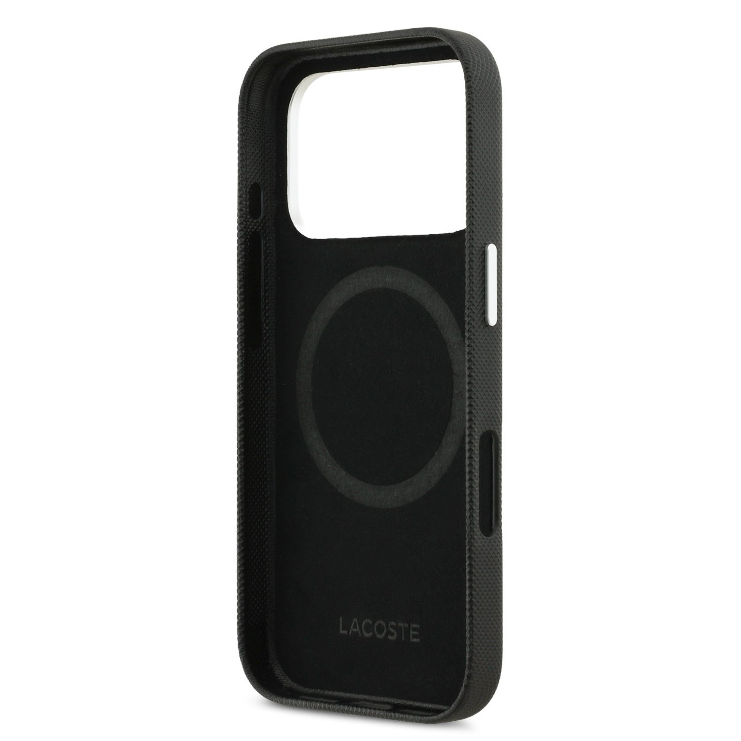 Zadní kryt Lacoste PVC Iconic Petit Pique Metal Logo MagSafe pro Apple iPhone 18 Pro Max, černá