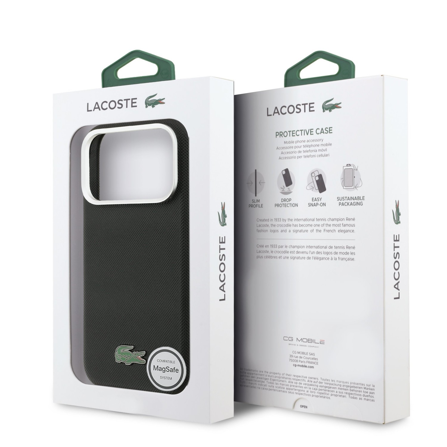 Zadní kryt Lacoste PVC Iconic Petit Pique Metal Logo MagSafe pro Apple iPhone 18 Pro Max, černá