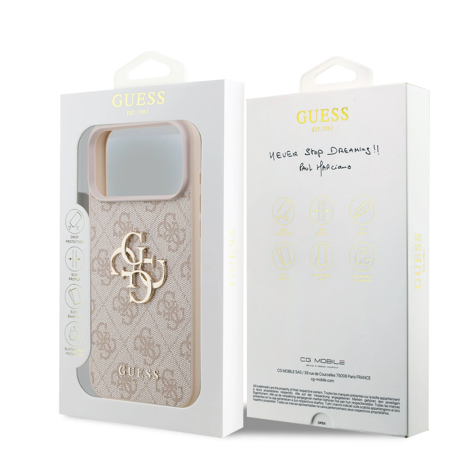 Guess PU 4G Metal Logo Zadní Kryt pro iPhone 18 Pro Max Pink