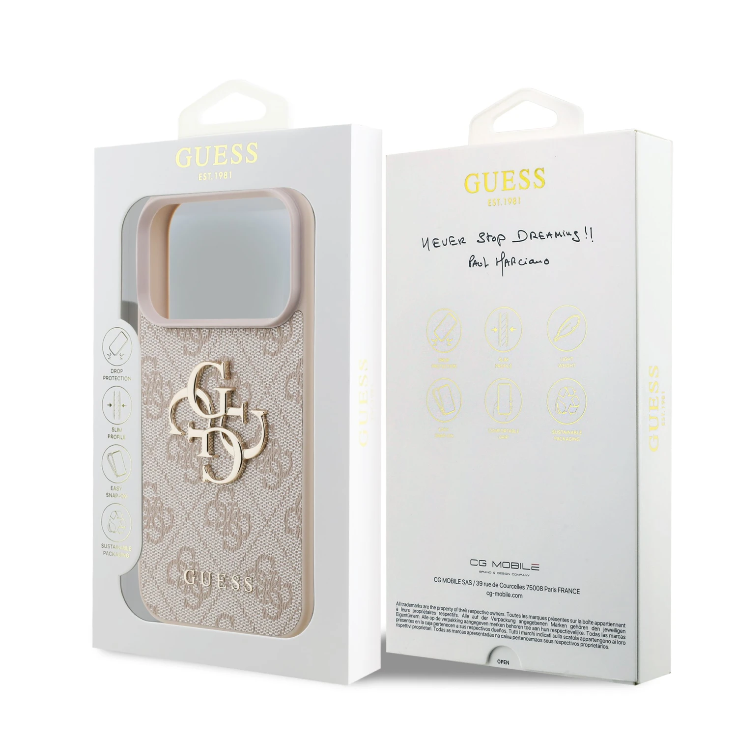 Guess PU 4G Metal Logo Zadní Kryt pro iPhone 18 Pro Pink