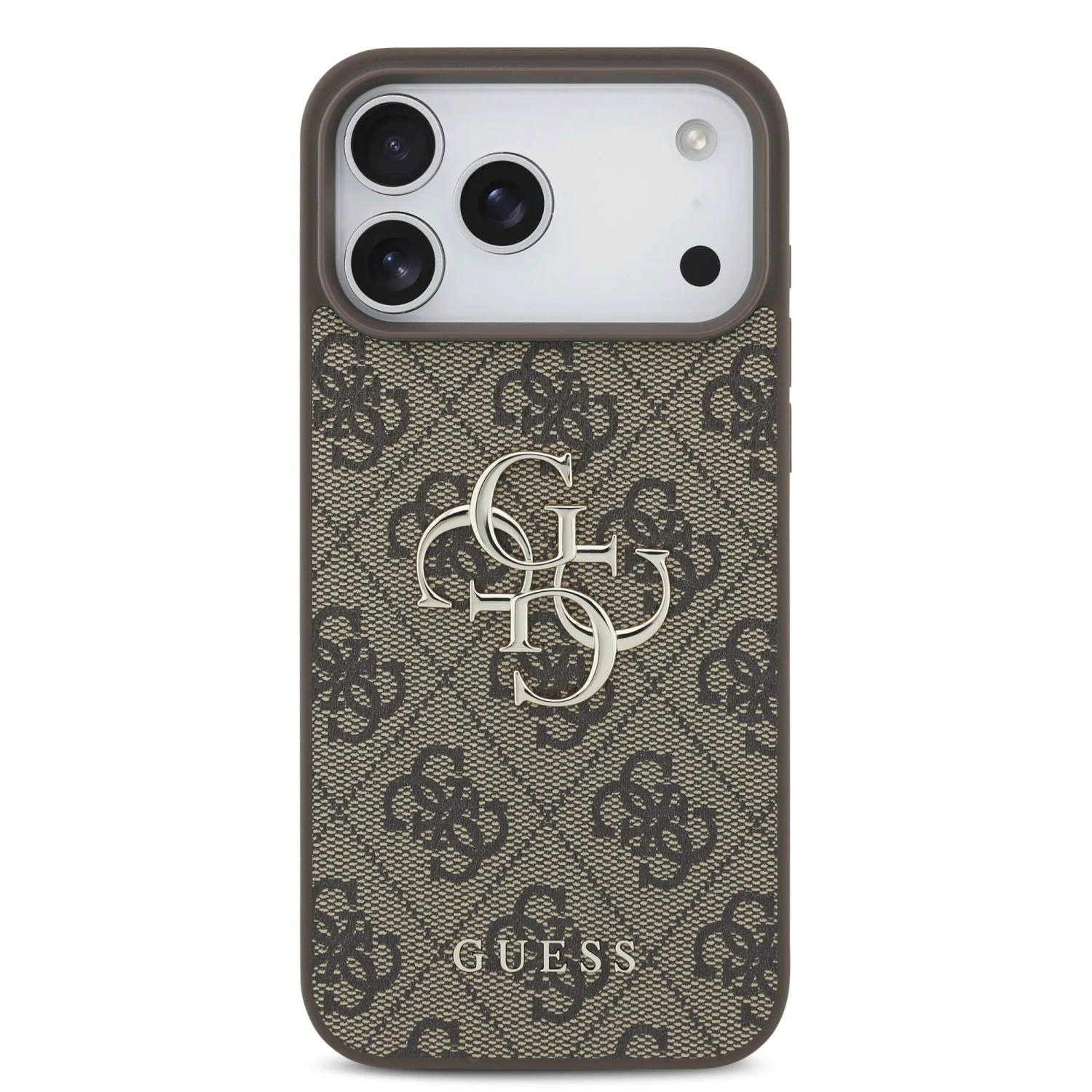 Guess PU 4G Metal Logo Zadní Kryt pro iPhone 18 Pro Max Brown