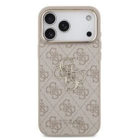 Guess PU Leather 4G Metal Logo Gold Frame Zadní Kryt pro iPhone 18 Pro Max Pink