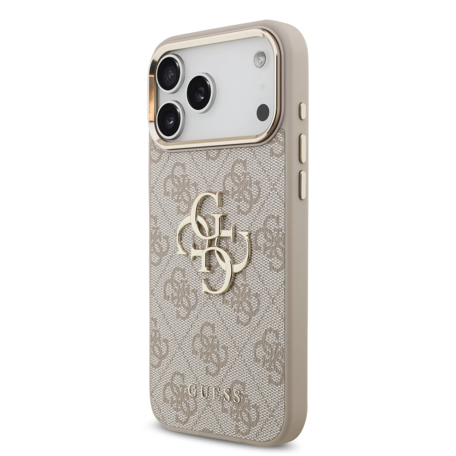 Guess PU Leather 4G Metal Logo Gold Frame Zadní Kryt pro iPhone 18 Pro Max Pink