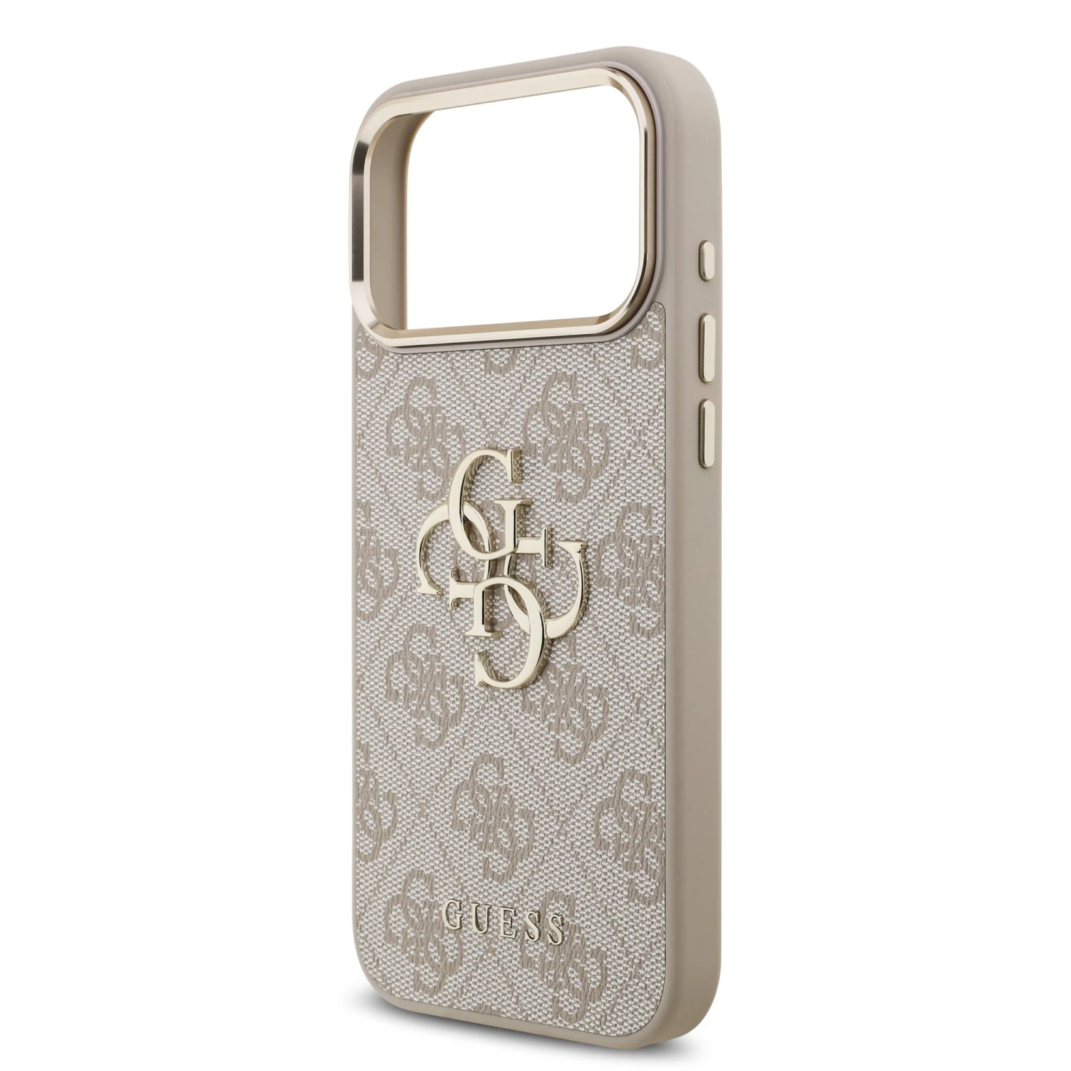 Guess PU Leather 4G Metal Logo Gold Frame Zadní Kryt pro iPhone 18 Pro Max Pink