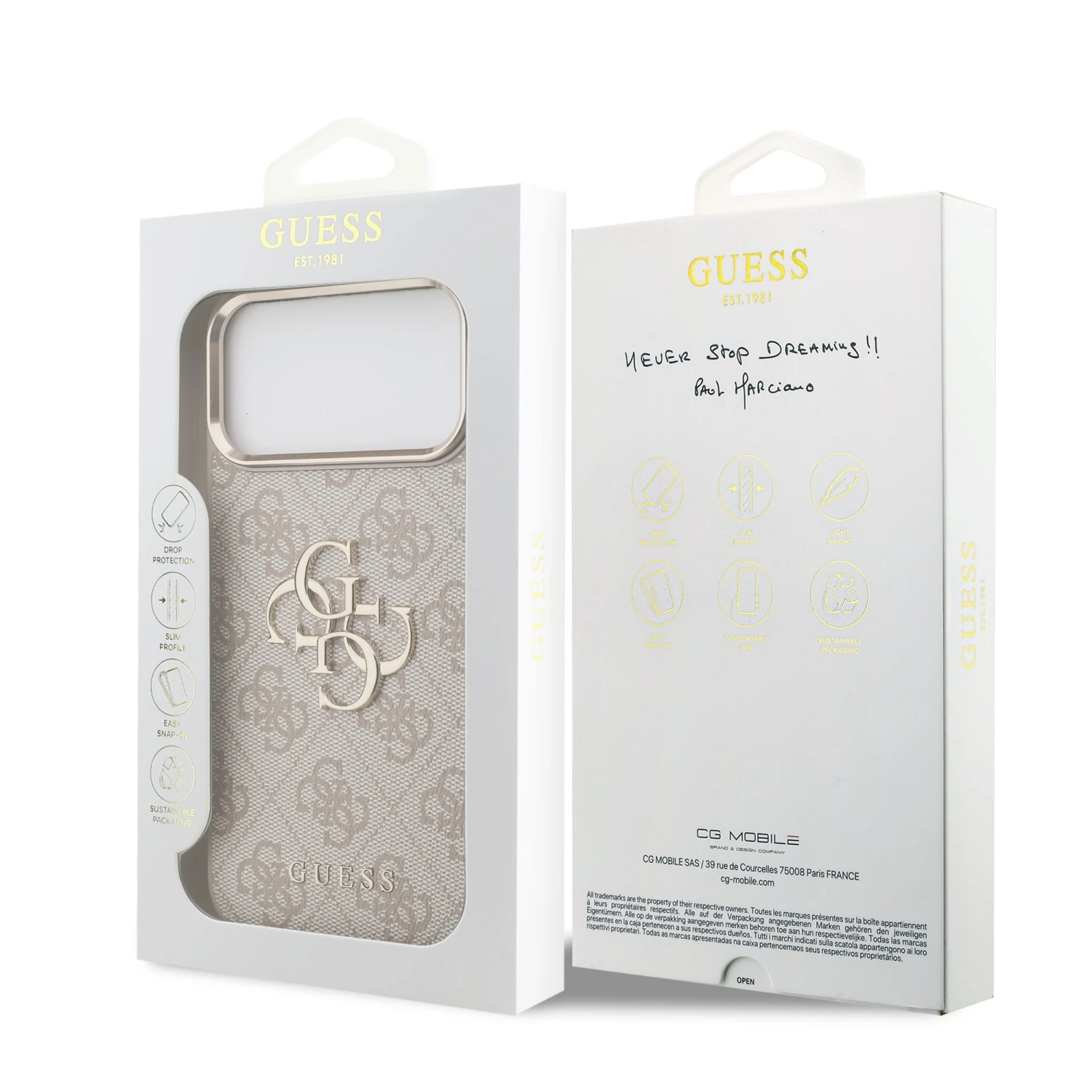 Guess PU Leather 4G Metal Logo Gold Frame Zadní Kryt pro iPhone 18 Pro Max Pink