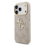 Guess PU Leather 4G Metal Logo Gold Frame Zadní Kryt pro iPhone 18 Pro Pink
