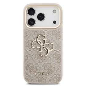 Guess PU Leather 4G Metal Logo Gold Frame Zadní Kryt pro iPhone 18 Pro Pink