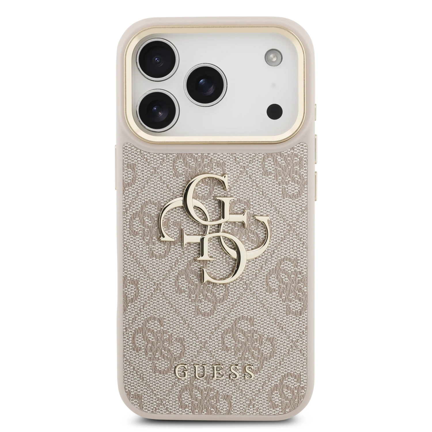 Guess PU Leather 4G Metal Logo Gold Frame Zadní Kryt pro iPhone 18 Pro Pink